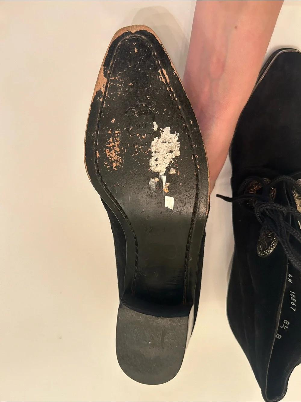 Stuart Weitzman Women’s Black Suede Pointed Lace-Up Ankle Boots with Conchos